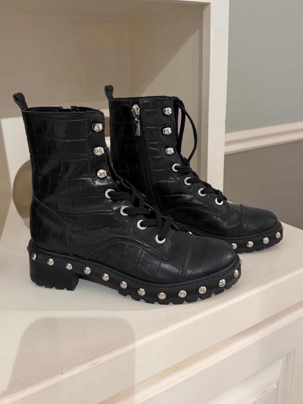 Schutz Black Studded Ankle Combat Boots - Women